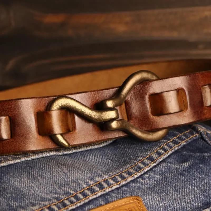 Men's Heavy Duty Retro Hook Buckle Cavalry Leather Belt