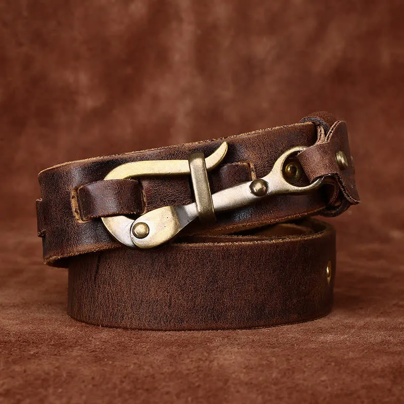 Men's Retro Distressed Hook Buckle Cavalry Leather Belt