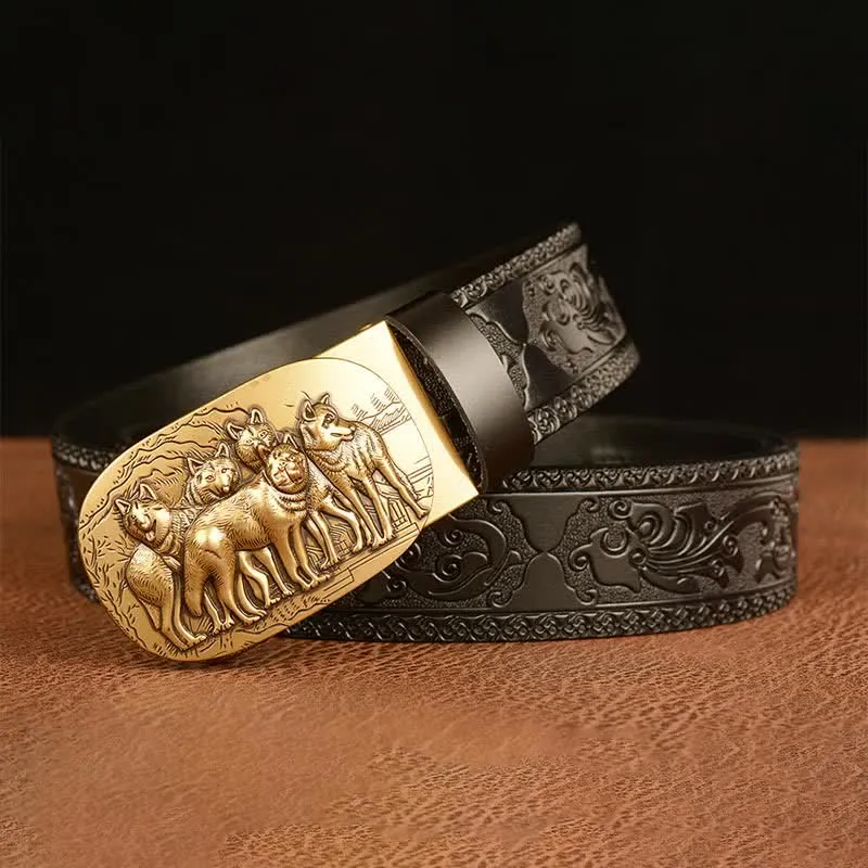 Men's Retro Pack Of Wolves Leather Belt