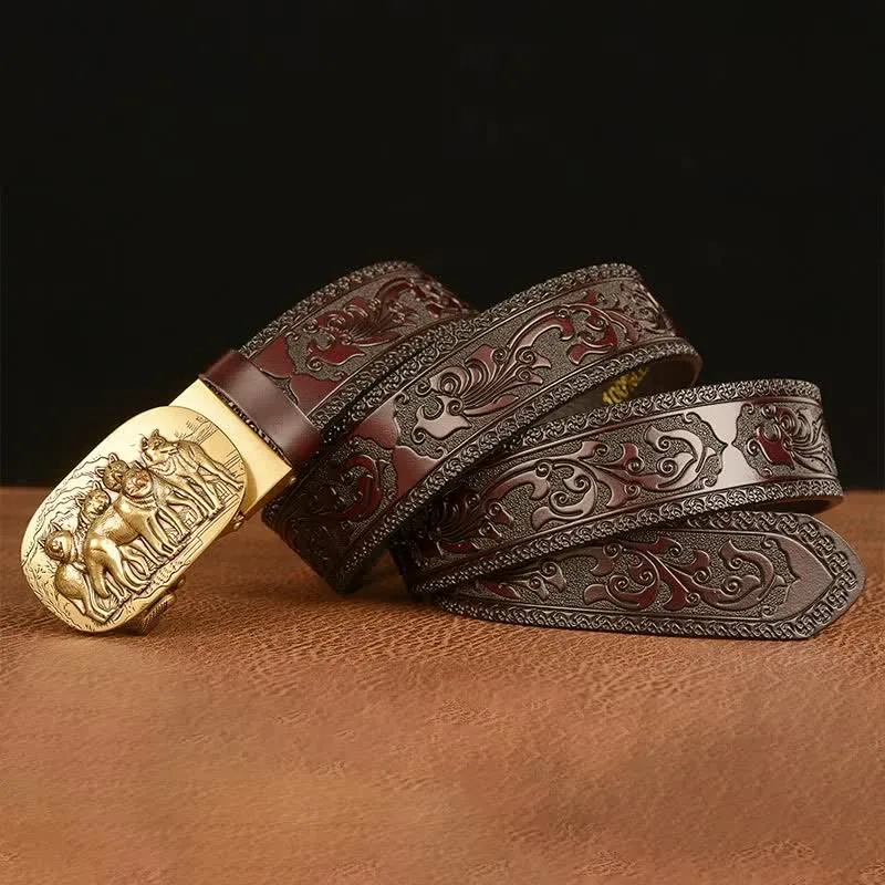 Men's Retro Pack Of Wolves Leather Belt