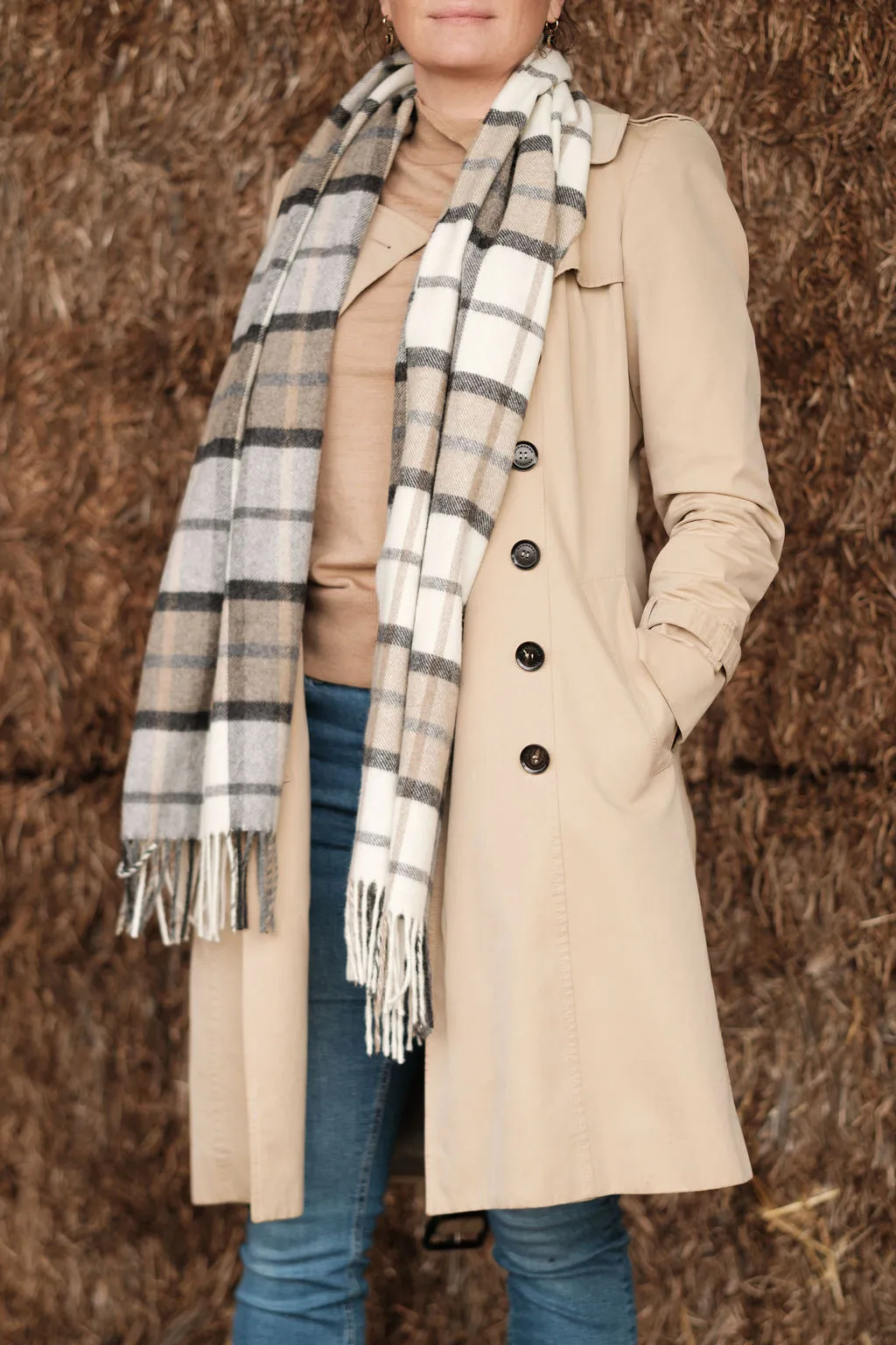 Merino Wool Oversize Tartan Scarf | Winchester Natural