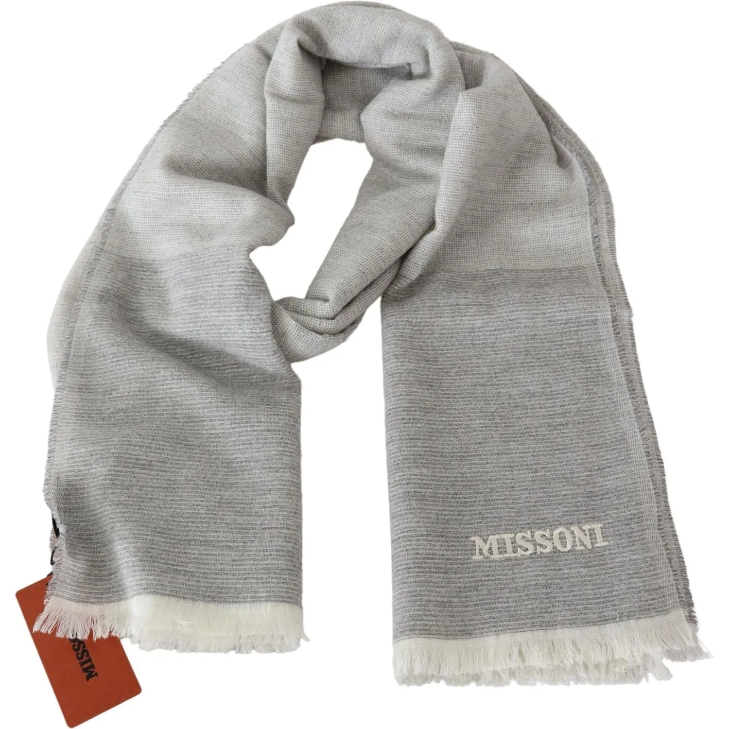 Missoni Elegant Beige Wool Scarf with Embroidery Detail