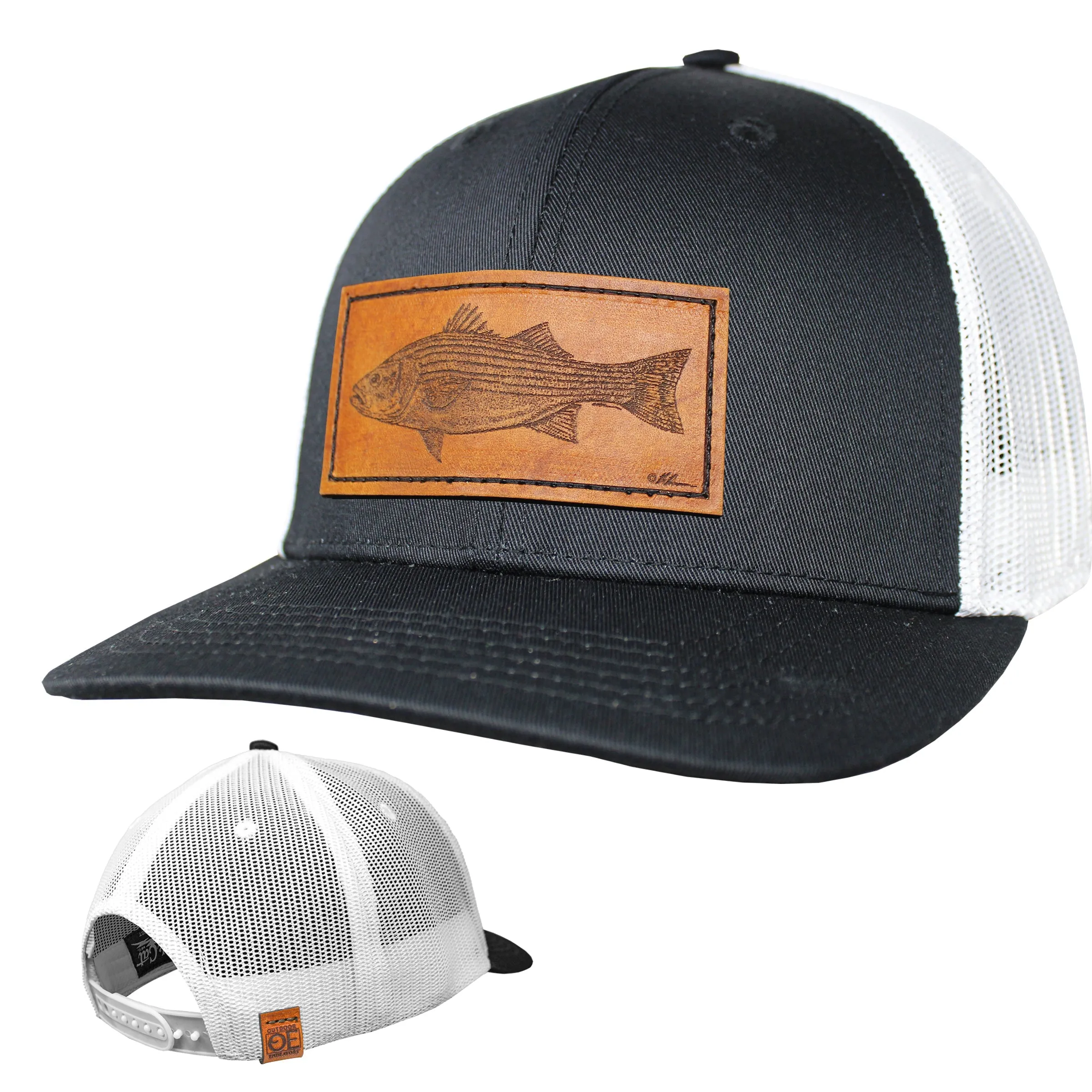 OE - Performance Trucker Hat - Striper Bass Leather Patch