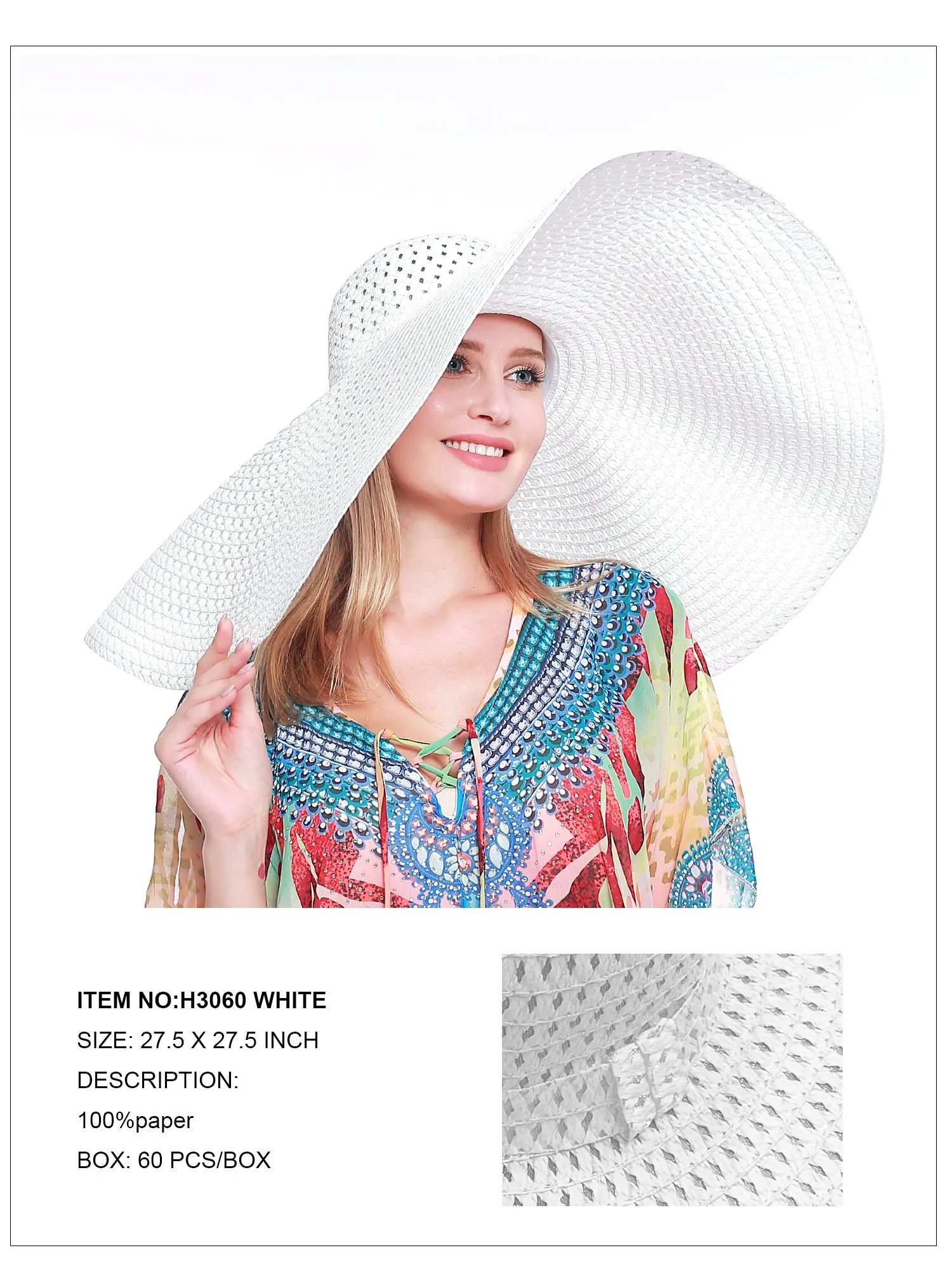 Oversized Wide Brim Hat-White