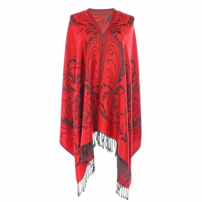 Pashmina Blue Flower Fringe Scarf for Women