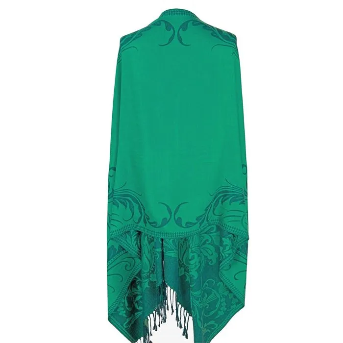 Pashmina Blue Flower Fringe Scarf for Women