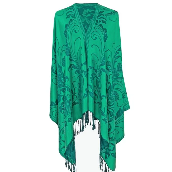 Pashmina Blue Flower Fringe Scarf for Women