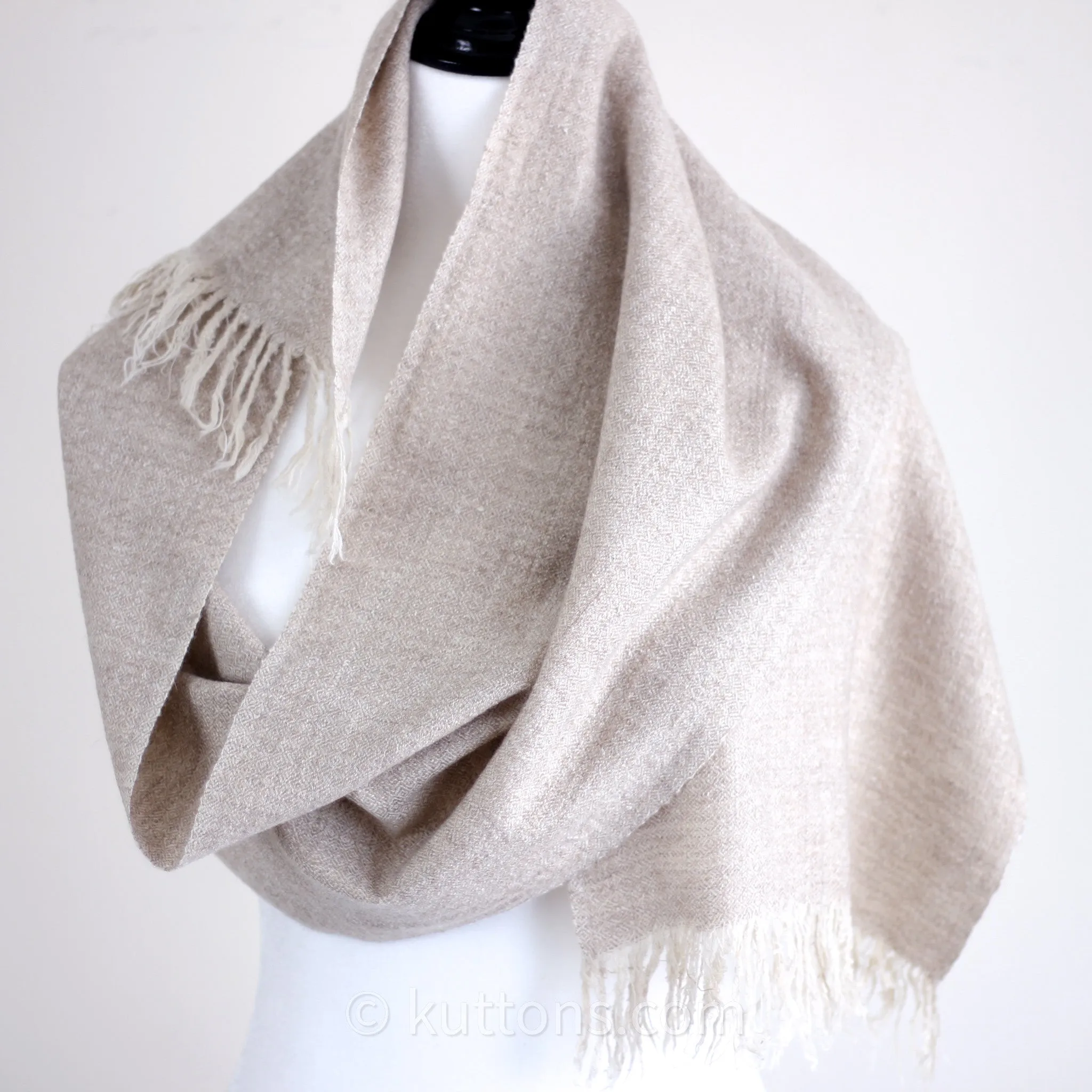 Pure Bliss from Ladakh - Handwoven 100% Pashmina Cashmere Muffler - Soft, Sustainable Luxury | Cream, 12x66"