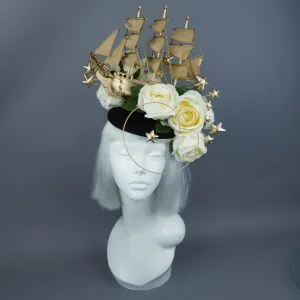 "Grace O'Malley" Gold Ship, Stars & Ivory Roses Headdress