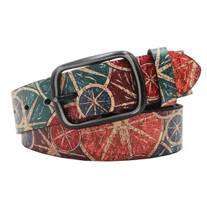 Retro Green & Orange Lemon Printed Leather Belt