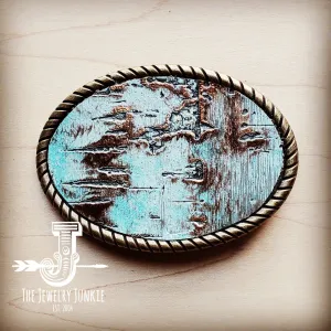 Rope Edge Turquoise Metallic Leather Belt Buckle 902a