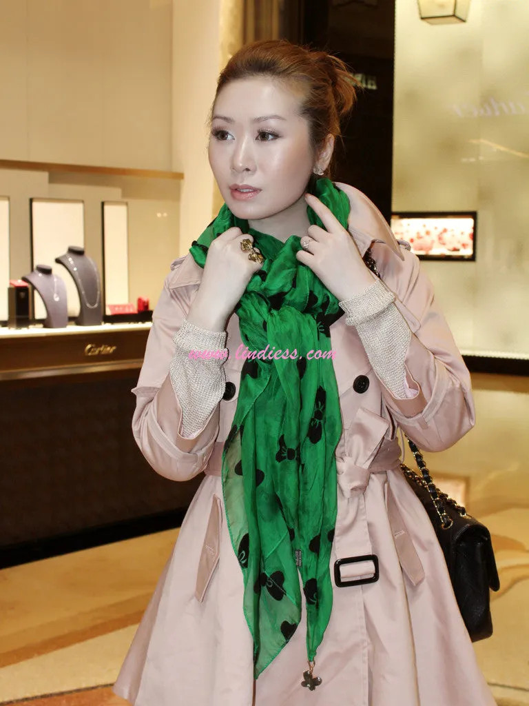 SILK BOWS SOFT SCARF - GREEN