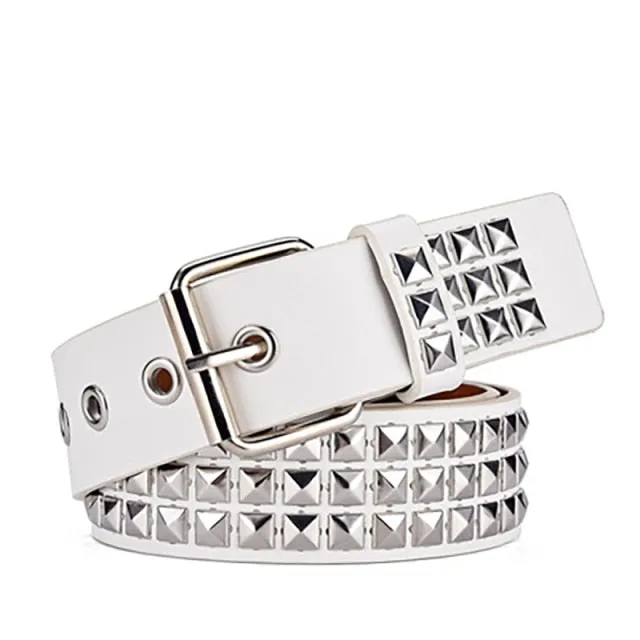 Square Bead Rivet Belt Metal Pyramid Straps Women Waist Belts