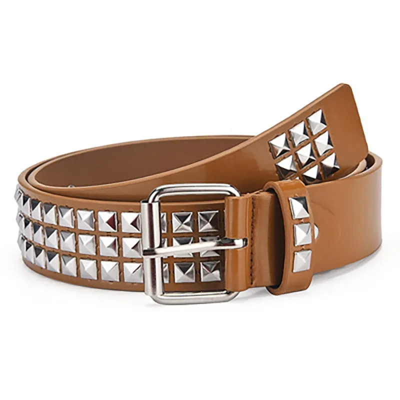 Square Bead Rivet Belt Metal Pyramid Straps Women Waist Belts