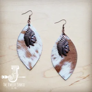 Tan & White Leather Hide Earrings w/ Indian 220k