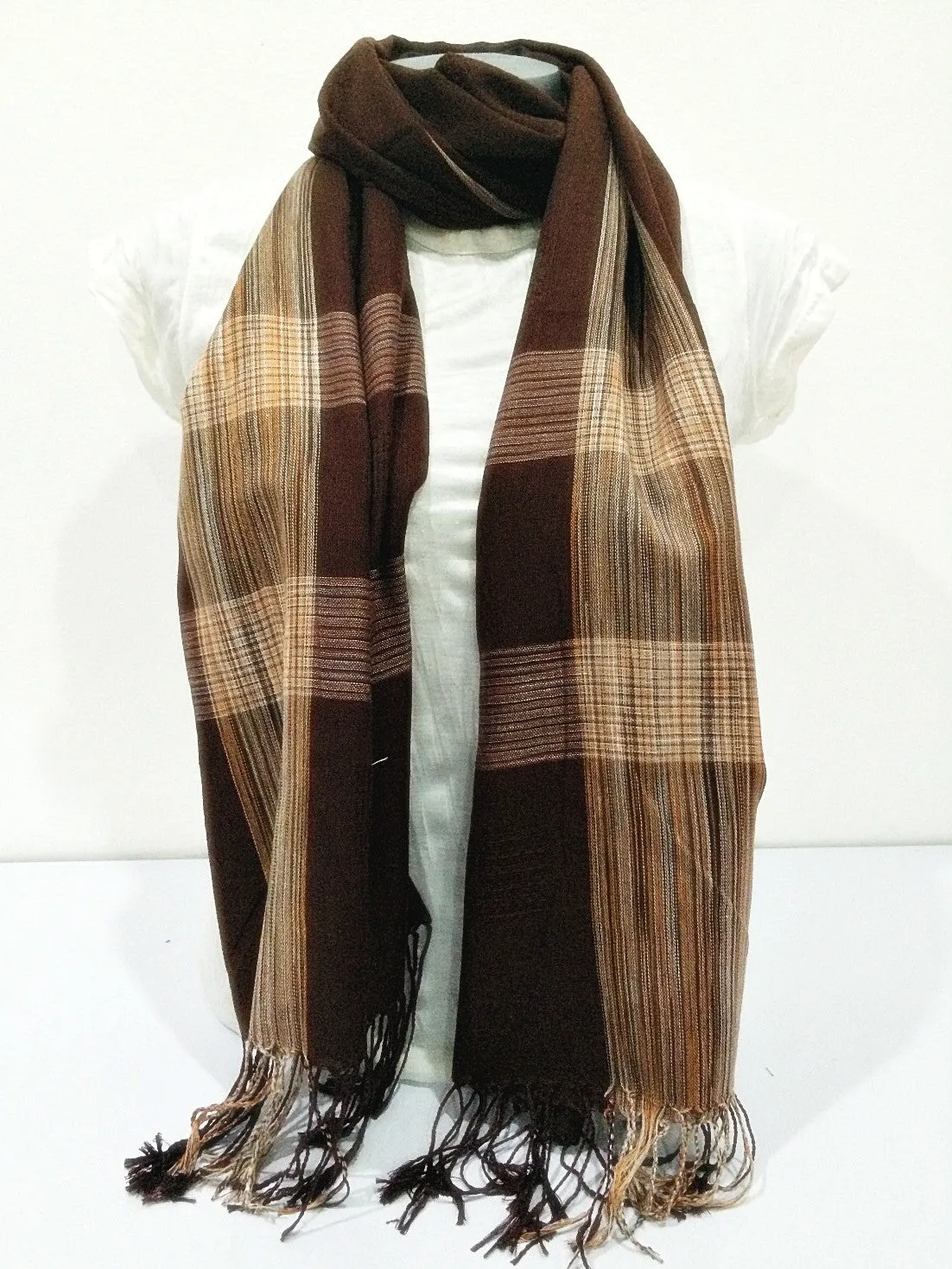 Thai Silky Plaid Scarf in Brown