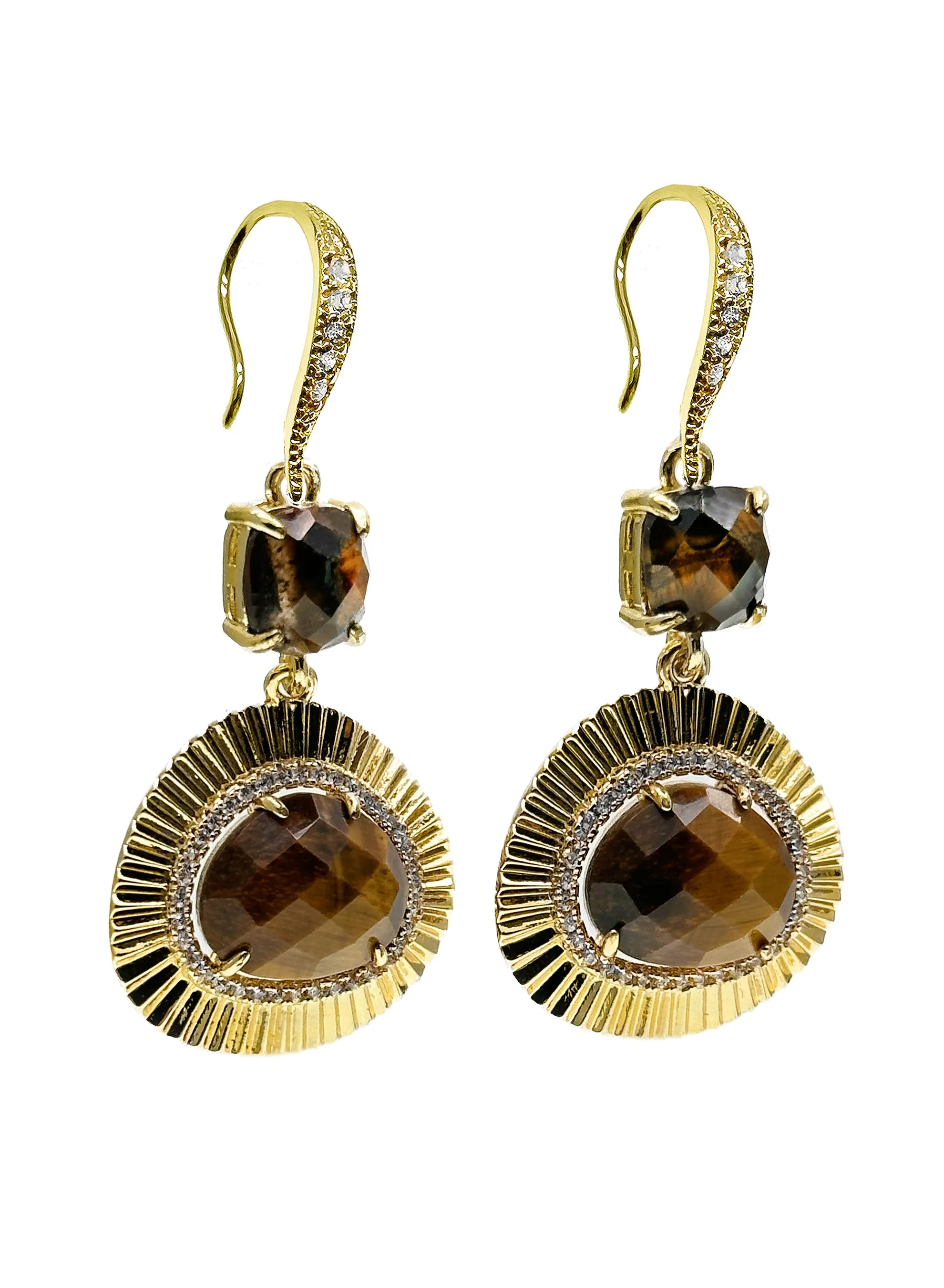 Tiger-eye Stone Teardrop Earrings KE019