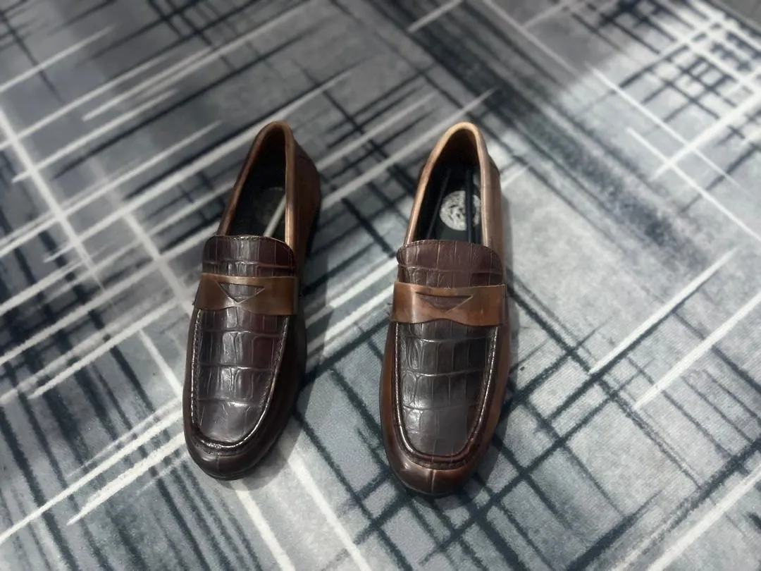 Versace Brown Skin Mens Loafers