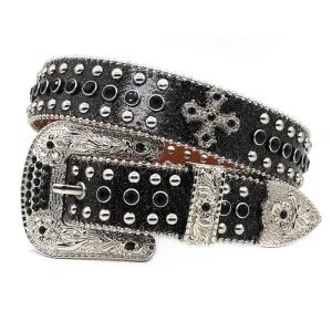 Western Bling Cross Rivet Studs Leather Belt