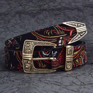 Women's Embroidered Colorful Floral Patterns Leather Belt