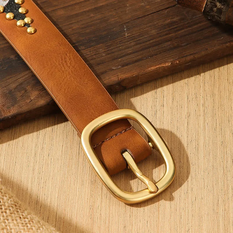 Women's Stylish Gem Rivets Inlaid Leather Belt