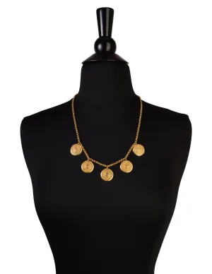 Yves Saint Laurent Vintage Gold Coin Medallion Charm Necklace